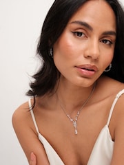 Jon Richard Silver Tone Cubic Zirconia Floral Print Y Necklace - Image 2 of 3