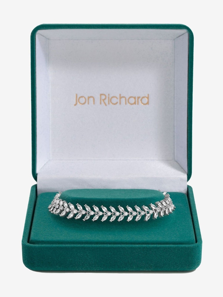 Jon Richard Silver Tone Cubic Zirconia Leaf Print Bracelet - Image 1 of 4