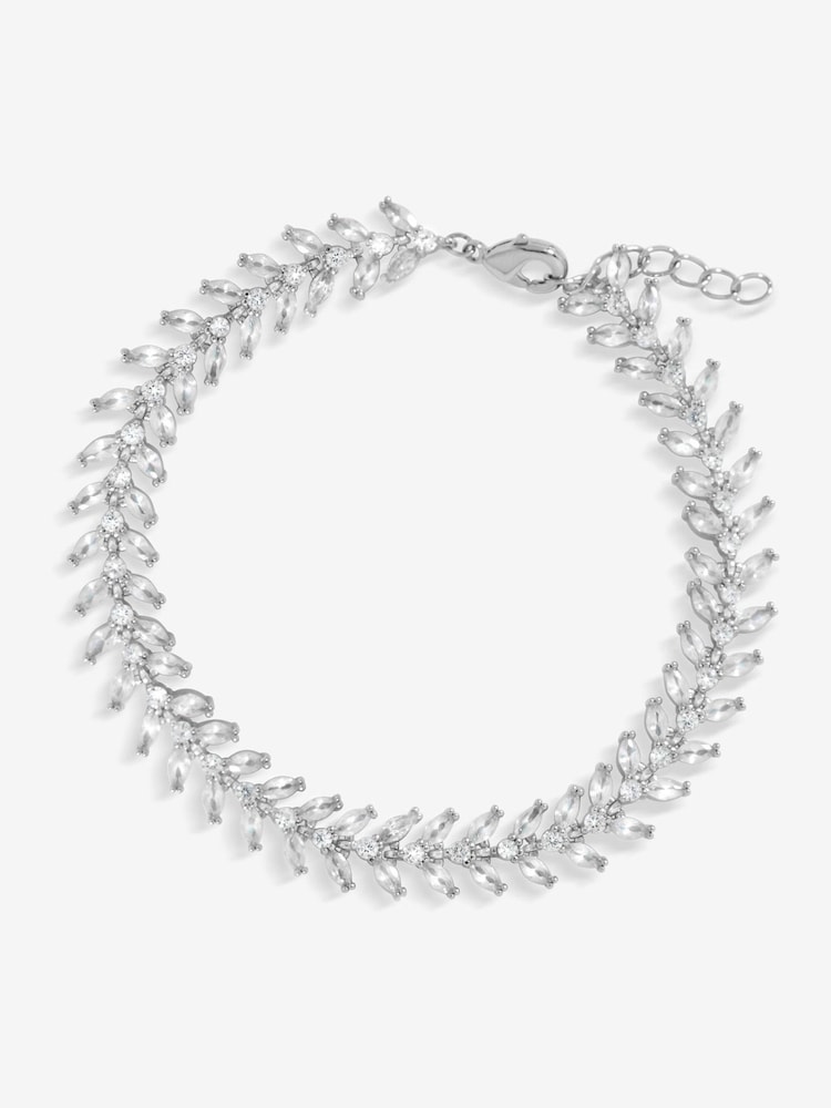 Jon Richard Silver Tone Cubic Zirconia Leaf Print Bracelet - Image 2 of 4