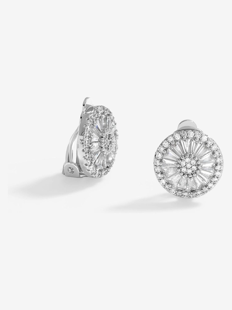 Jon Richard Silver Tone Cubic Zirconia Baguette Stud Clip Earrings - Image 1 of 3