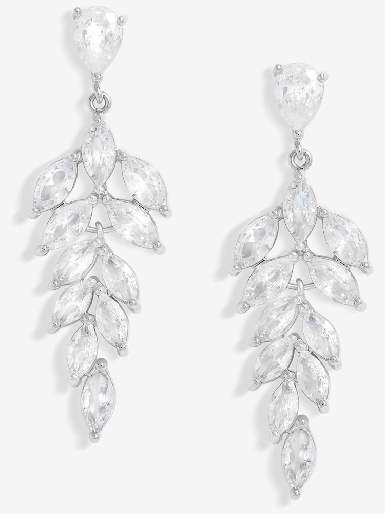 Jon Richard Silver Tone Cubic Zirconia Leaf Drop Earrings - Image 1 of 3