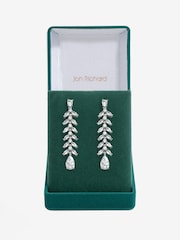Jon Richard Silver Tone Cubic Zirconia Leaf Print Earrings - Image 1 of 3