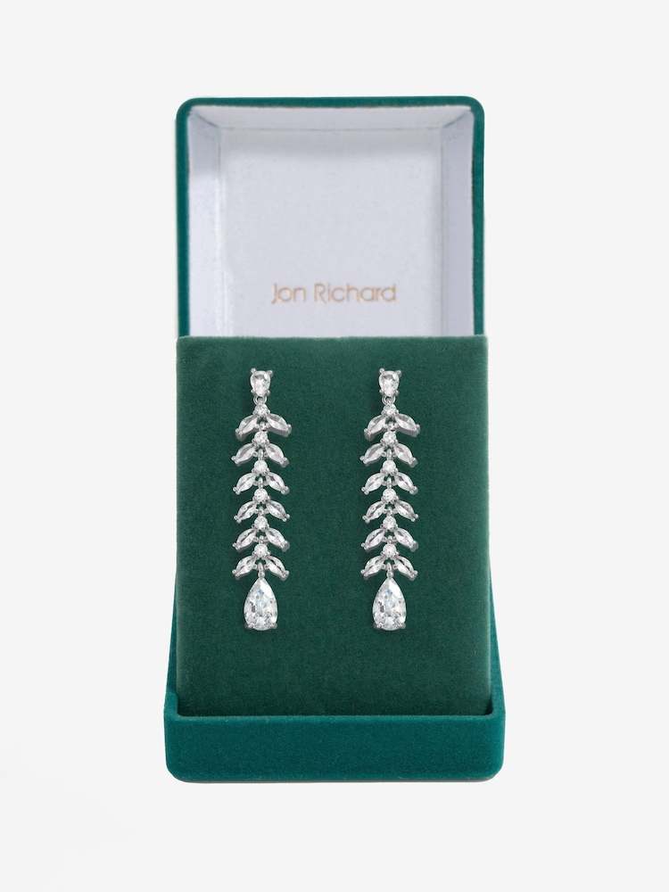 Jon Richard Silver Tone Cubic Zirconia Leaf Print Earrings - Image 1 of 3