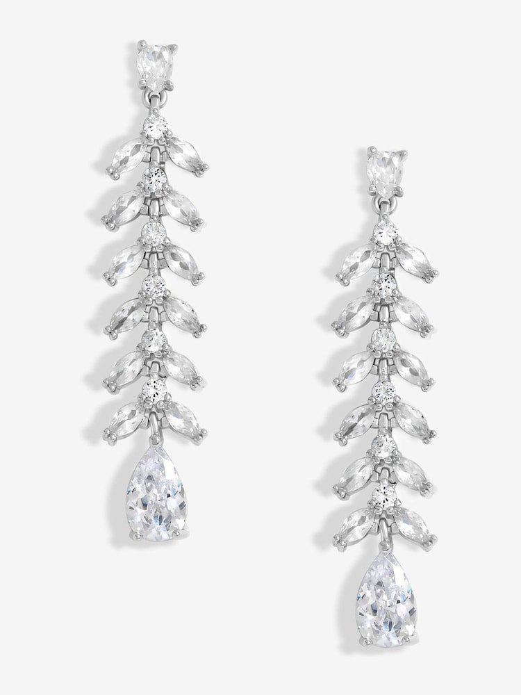 Jon Richard Silver Tone Cubic Zirconia Leaf Print Earrings - Image 2 of 3