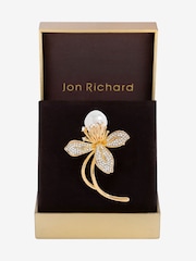 Jon Richard Gold Tone Crystal Pearl Floral Print Brooch - Image 1 of 2