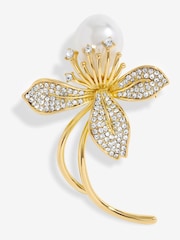 Jon Richard Gold Tone Crystal Pearl Floral Print Brooch - Image 2 of 2