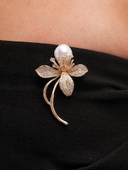 Jon Richard Gold Tone Crystal Pearl Floral Print Brooch - Image 3 of 5