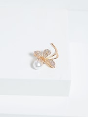 Jon Richard Gold Tone Crystal Pearl Floral Print Brooch - Image 4 of 5