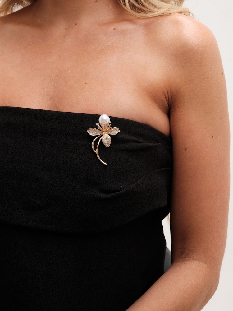 Jon Richard Gold Tone Crystal Pearl Floral Print Brooch - Image 5 of 5