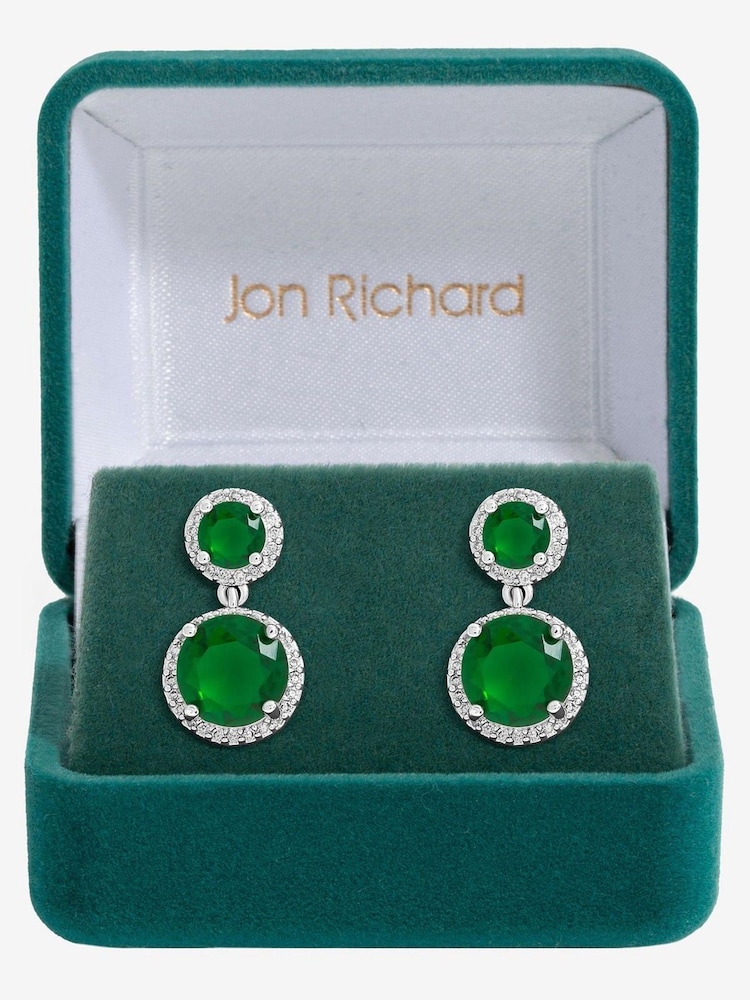 Jon Richard Gold Tone Emerald Double Halo Earrings - Image 1 of 3