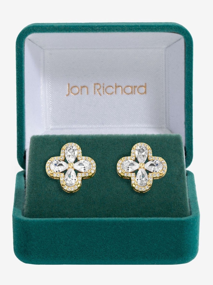 Jon Richard Gold Tone Cubic Zirconia Clover Stud Earrings - Gift Boxed - Image 1 of 3