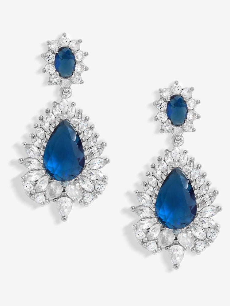 Jon Richard Silver Tone Cubic Zirconia Sapphire Statement Earrings - Image 1 of 3