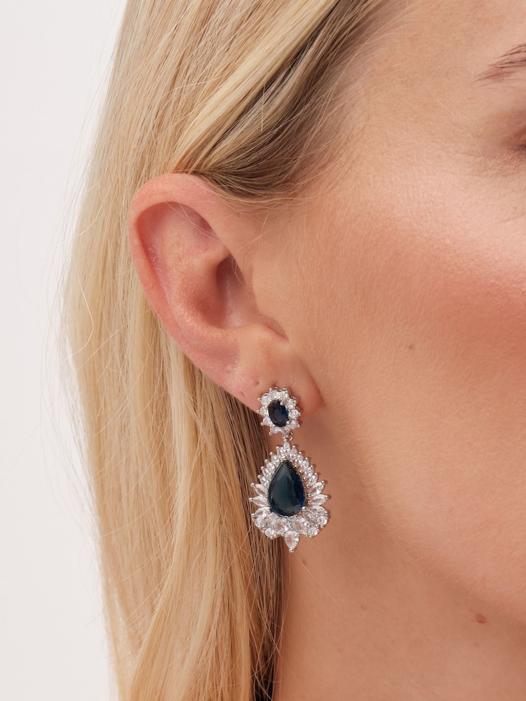 Jon Richard Silver Tone Cubic Zirconia Sapphire Statement Earrings - Image 2 of 3