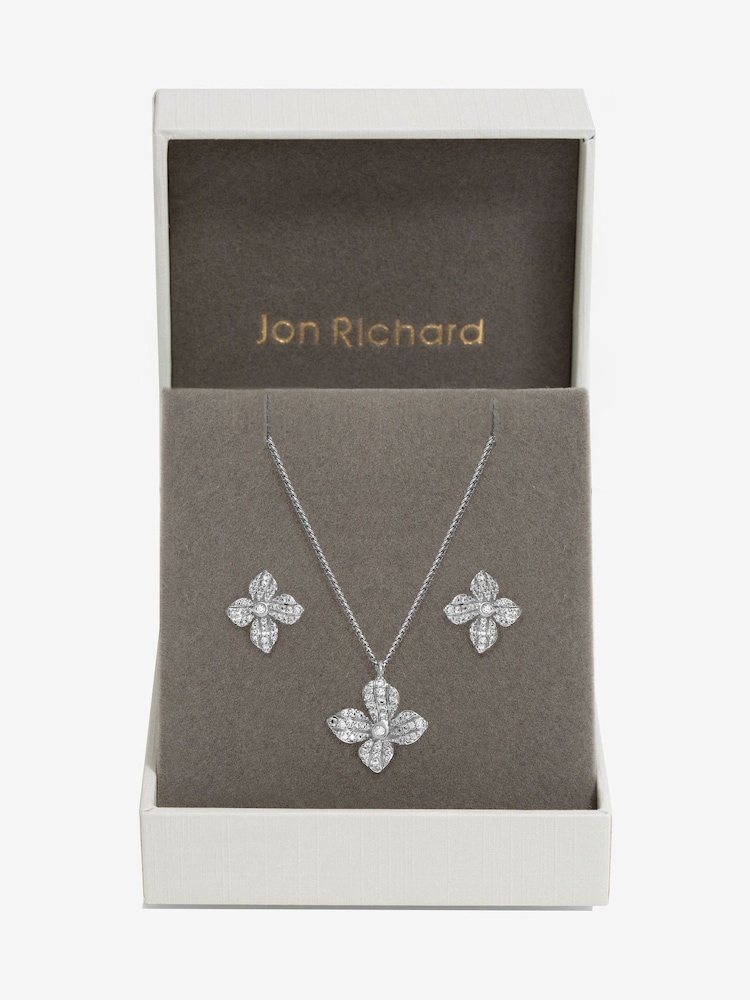 Jon Richard Silver Tone Cubic Zirconia Floral Print Set - Image 1 of 3