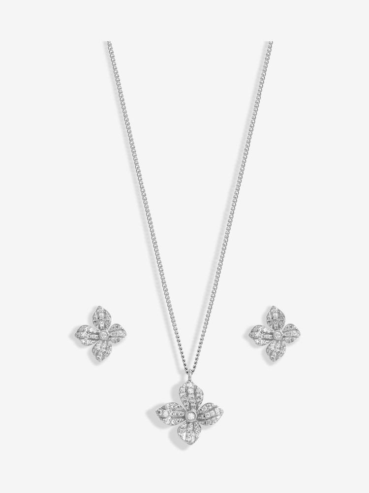 Jon Richard Silver Tone Cubic Zirconia Floral Print Set - Image 2 of 3