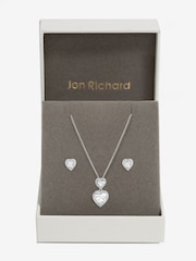 Jon Richard Silver Tone Cubic Zirconia Halo Double Heart Set - Image 1 of 4