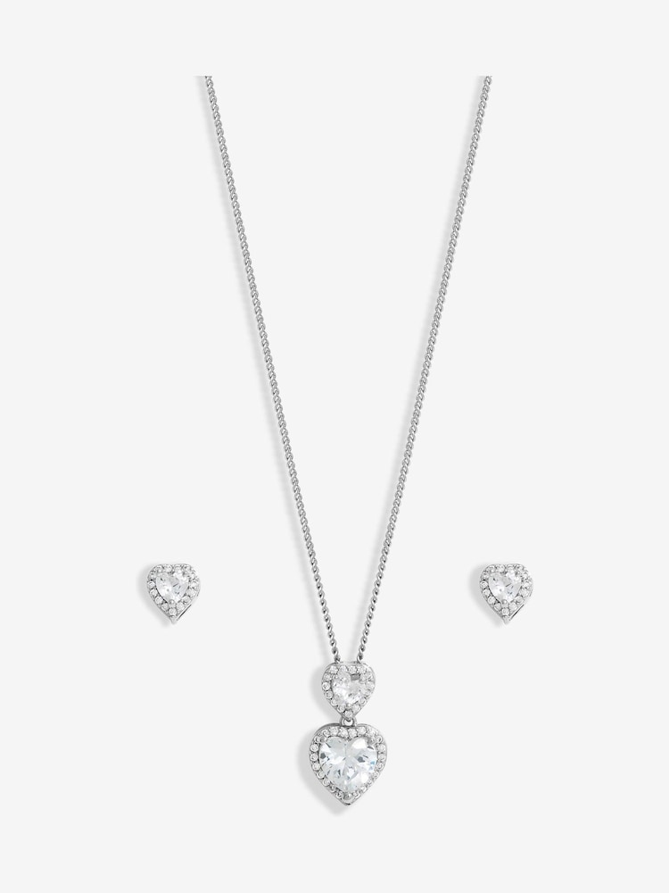 Jon Richard Silver Tone Cubic Zirconia Halo Double Heart Set - Image 2 of 4