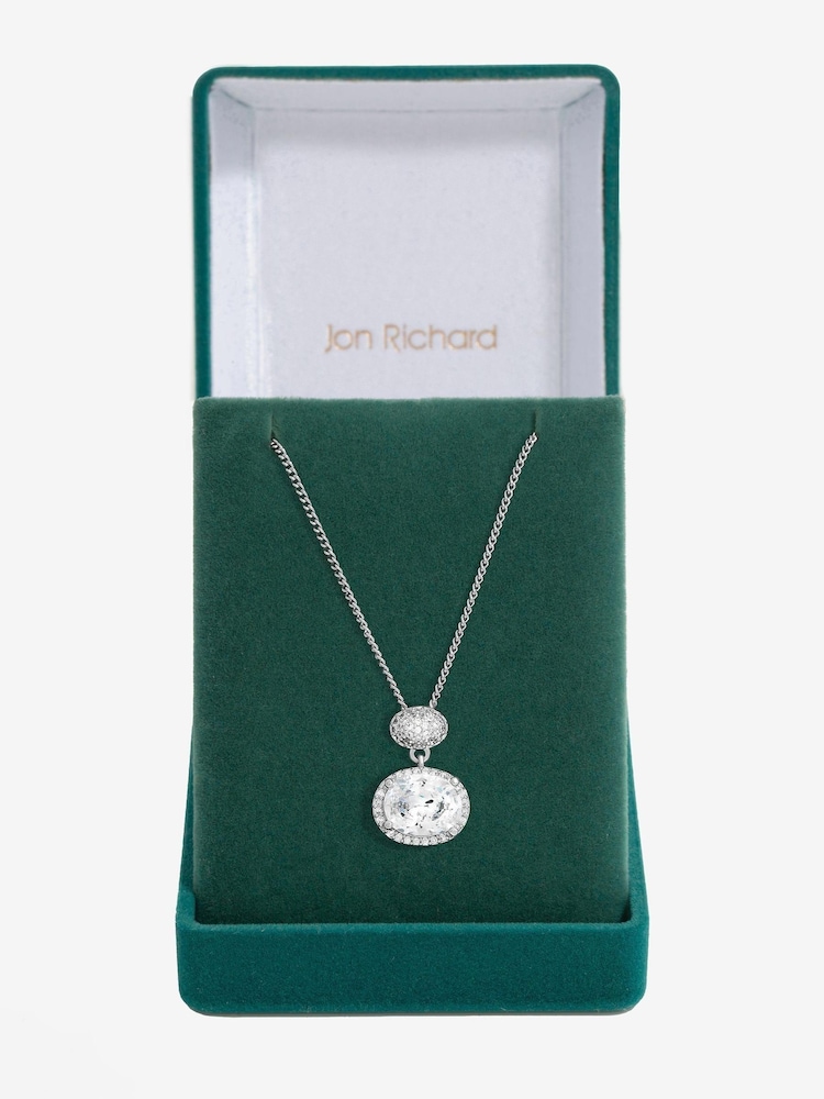Jon Richard Silver Tone Cubic Zirconia Micro Pave Oval Gift Boxed Pendant - Image 1 of 3