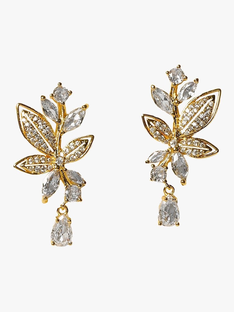 Jon Richard Gold Tone Cubic Zirconia Leaf Print Earrings - Image 2 of 4