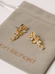 Jon Richard Gold Tone Cubic Zirconia Leaf Print Earrings - Image 3 of 4