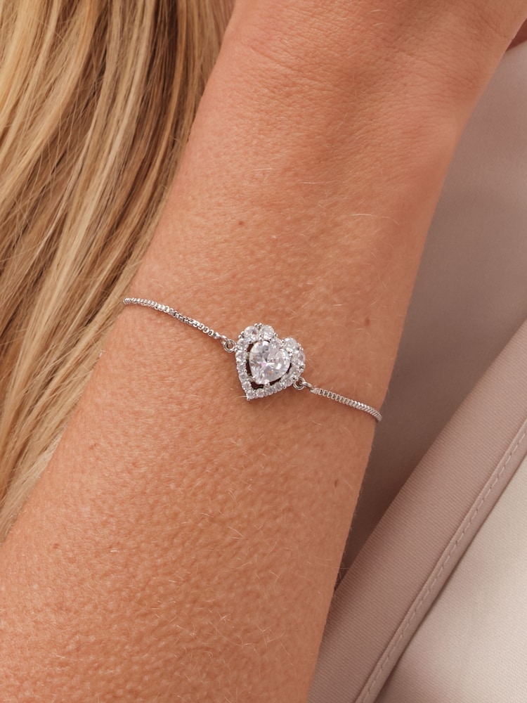 Jon Richard Silver Tone Cubic Zirconia Heart Toggle Gift Boxed Bracelet - Image 2 of 4