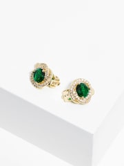 Jon Richard Gold Tone Emerald Twist Halo Clip Earrings - Image 2 of 3
