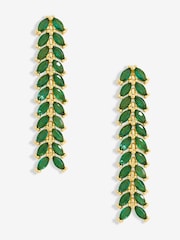 Jon Richard Gold Tone Linear Green Leaf Earrings - Image 1 of 2