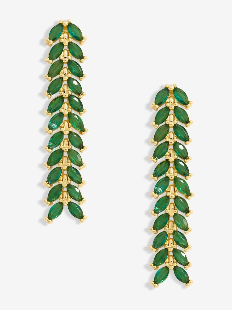 Jon Richard Gold Tone Linear Green Leaf Earrings - Image 1 of 2