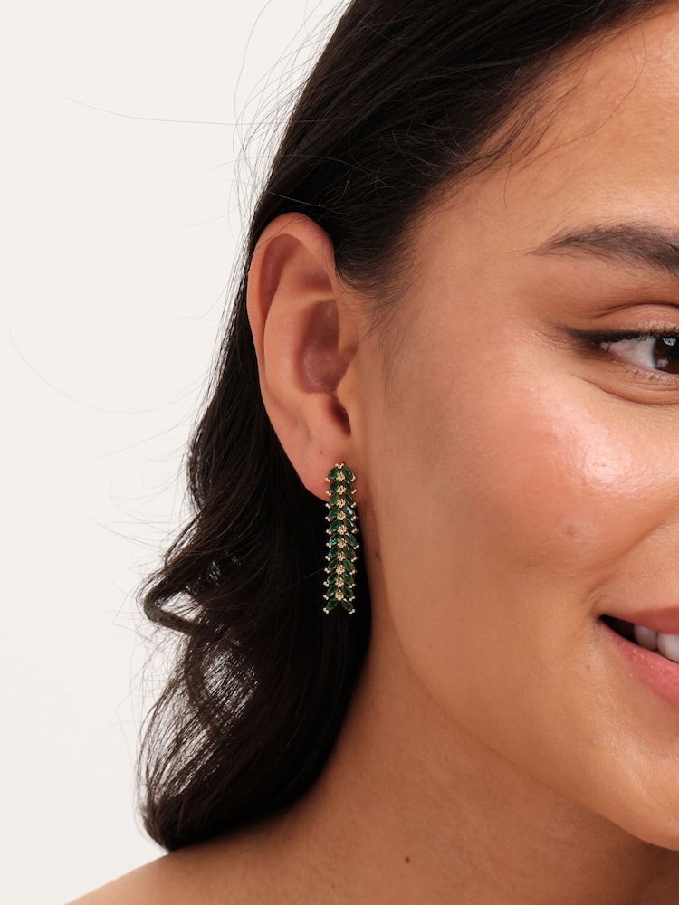 Jon Richard Gold Tone Linear Green Leaf Earrings - Image 2 of 2