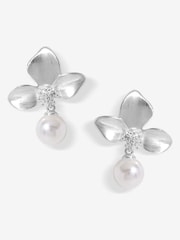 Jon Richard Silver Satin Floral Pearl Earrings - Image 1 of 3