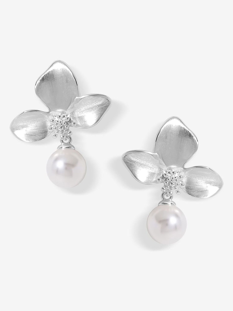 Jon Richard Silver Satin Floral Pearl Earrings - Image 1 of 3
