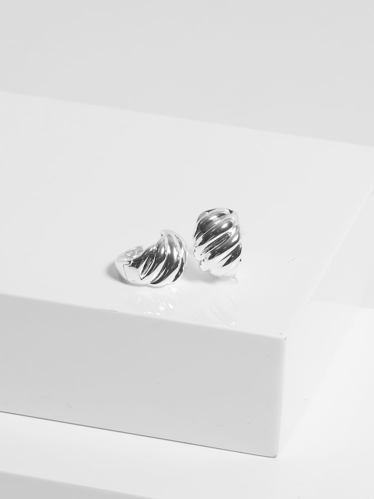 Jon Richard Silver Tone Large Ridge Hoops Earrings - Image 2 of 3