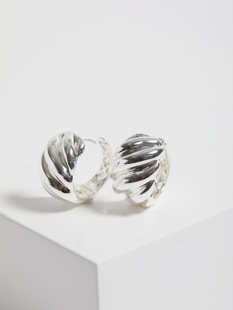 Jon Richard Silver Tone Large Ridge Hoops Earrings - Image 3 of 3