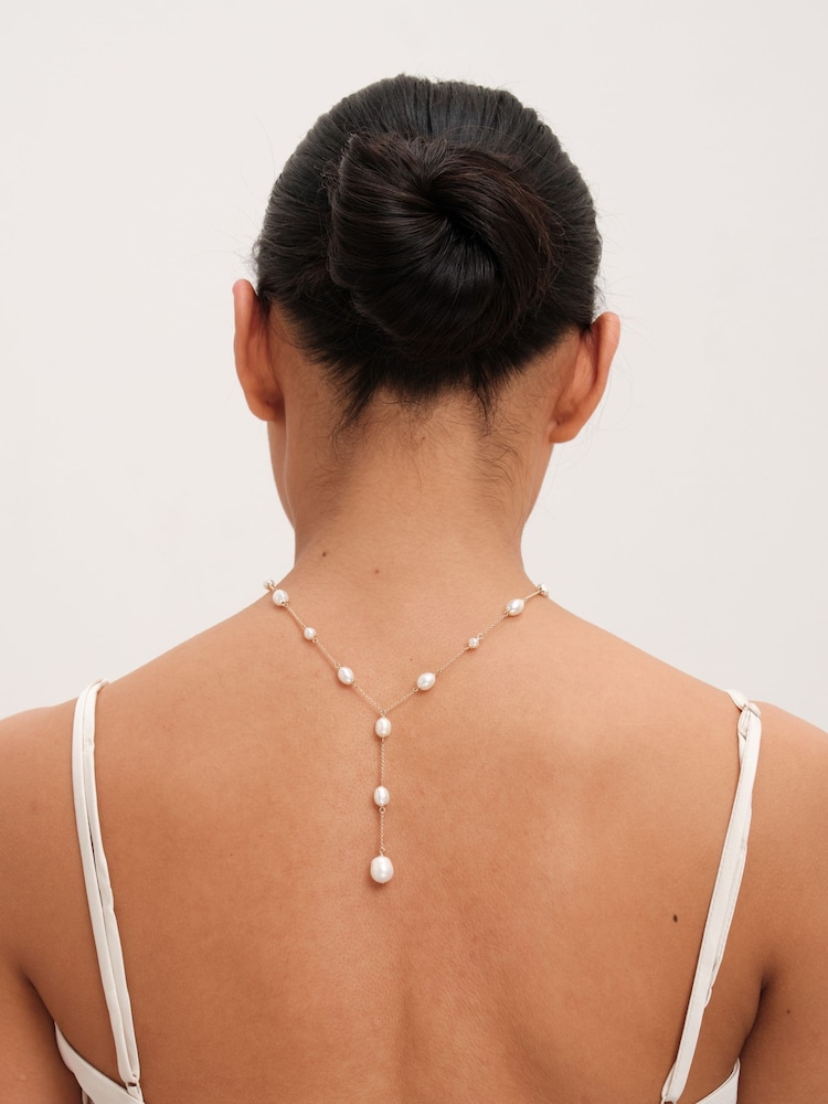 Jon Richard Gold Tone Semi Precious Pearl Y Necklace - Image 3 of 3