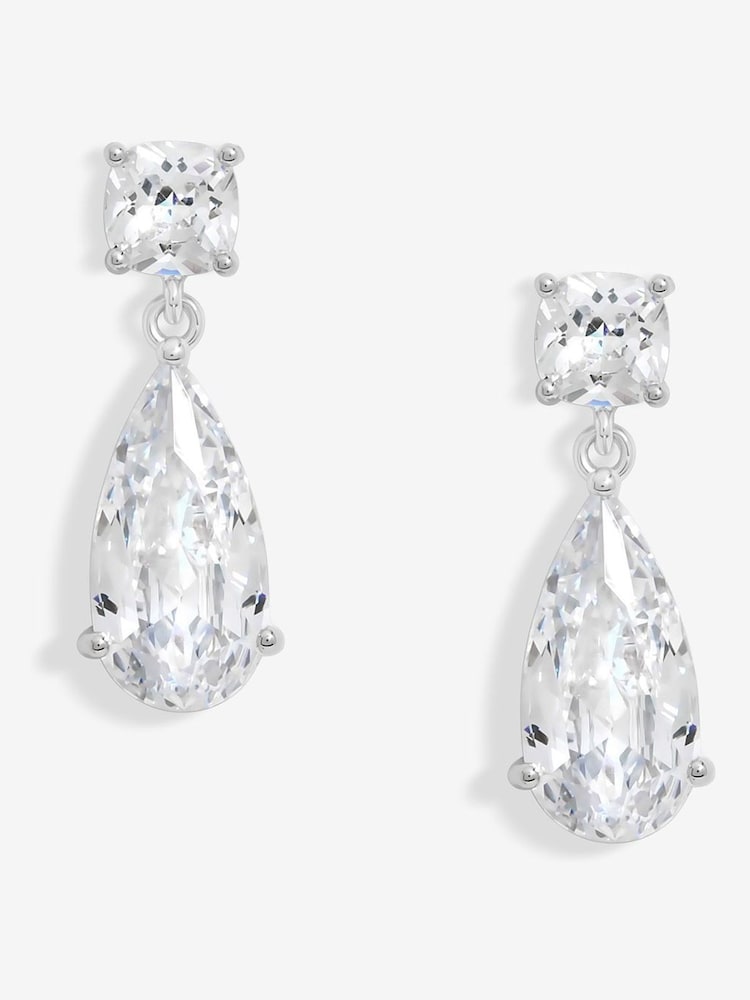 Jon Richard Silver Tone Cubic Zirconia Mixed Stone Peardrop Gift Boxed Earrings - Image 1 of 4