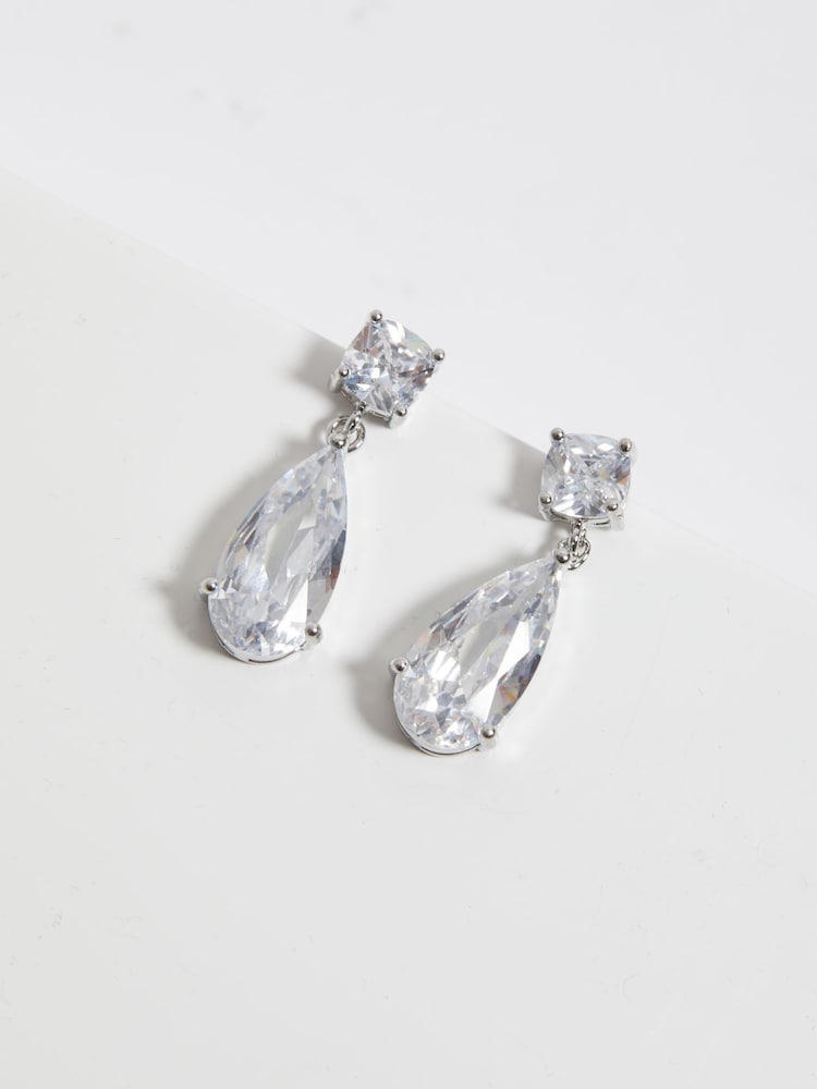 Jon Richard Silver Tone Cubic Zirconia Mixed Stone Peardrop Gift Boxed Earrings - Image 2 of 4