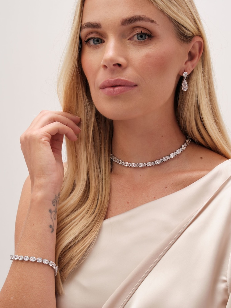Jon Richard Silver Tone Cubic Zirconia Mixed Stone Peardrop Gift Boxed Earrings - Image 4 of 4