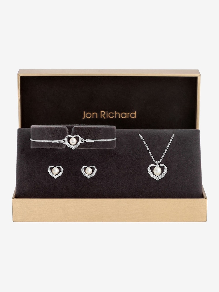 Jon Richard Gold Tone Pearl Crystal Heart Trio Set - Image 1 of 4