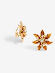 Jon Richard Gold Tone Orange Enamel Floral Clip Earrings - Image 1 of 2