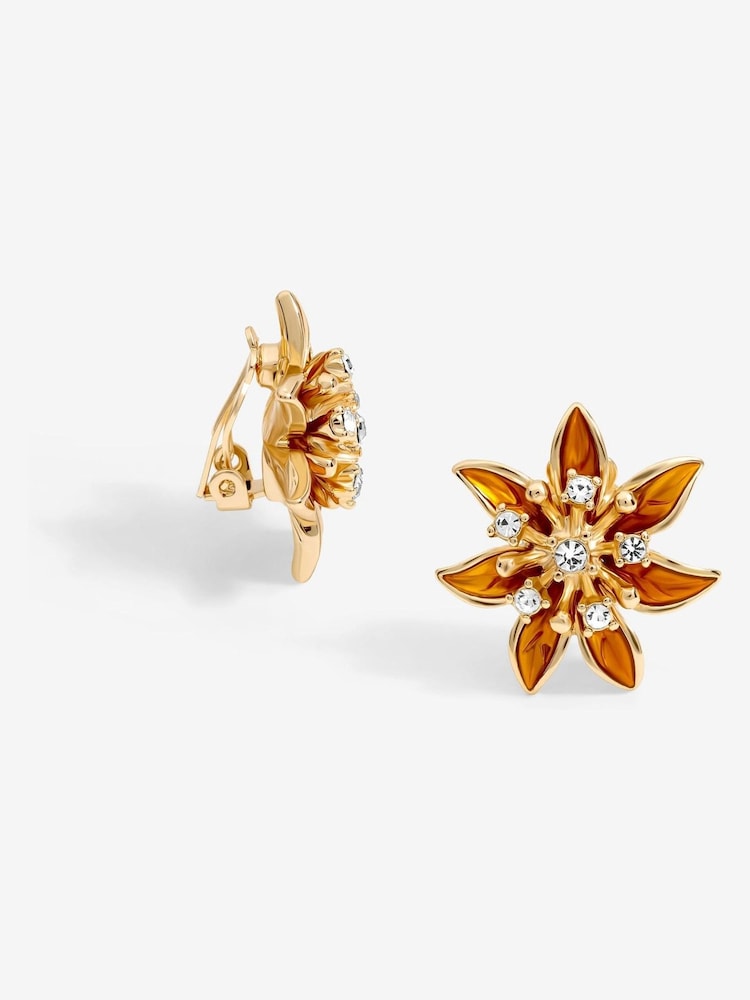 Jon Richard Gold Tone Orange Enamel Floral Clip Earrings - Image 1 of 2