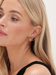 Jon Richard Gold Tone Orange Enamel Floral Clip Earrings - Image 2 of 2