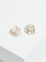 Jon Richard Gold Tone White Floral Print Clip Earrings - Image 2 of 3