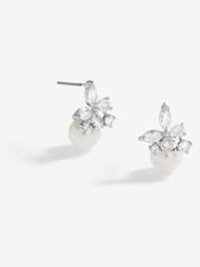 Jon Richard Silver Tone Cubic Zirconia Butterfly Pearl Earrings - Image 1 of 2