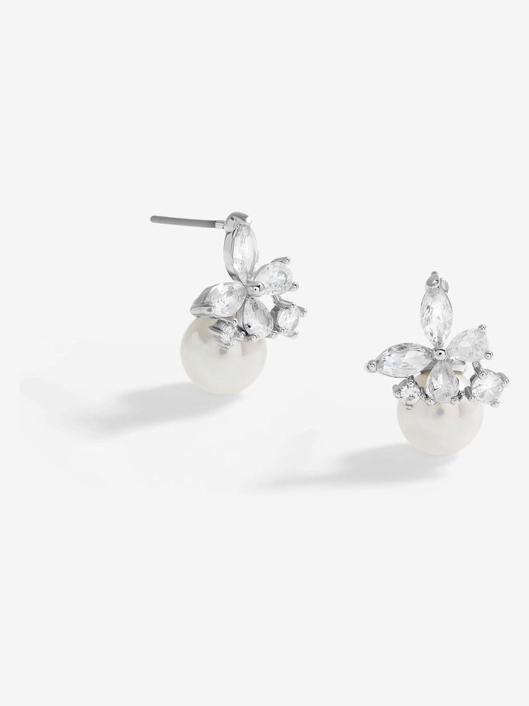 Jon Richard Silver Tone Cubic Zirconia Butterfly Pearl Earrings - Image 1 of 2