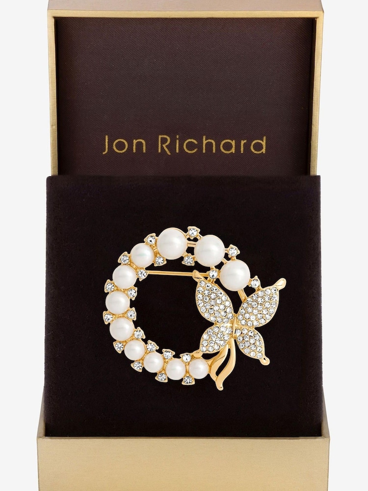 Jon Richard Gold Pearl Butterfly Wreath Brooch Gift Boxes - Image 1 of 4