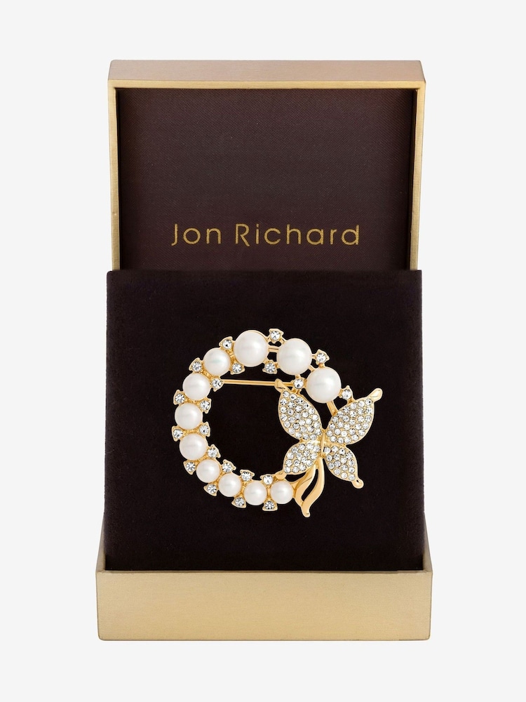 Jon Richard Gold Pearl Butterfly Wreath Brooch Gift Boxes - Image 4 of 4
