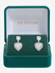 Jon Richard Silver Tone Cubic Zirconia Micro Pave Heart Earrings - Image 1 of 3