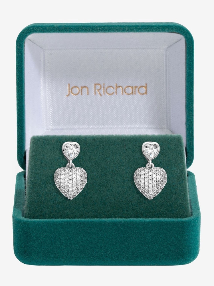 Jon Richard Silver Tone Cubic Zirconia Micro Pave Heart Earrings - Image 1 of 3