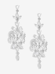 Jon Richard Silver Tone Cubic Zirconia Floral Print Statement Earrings - Image 1 of 2