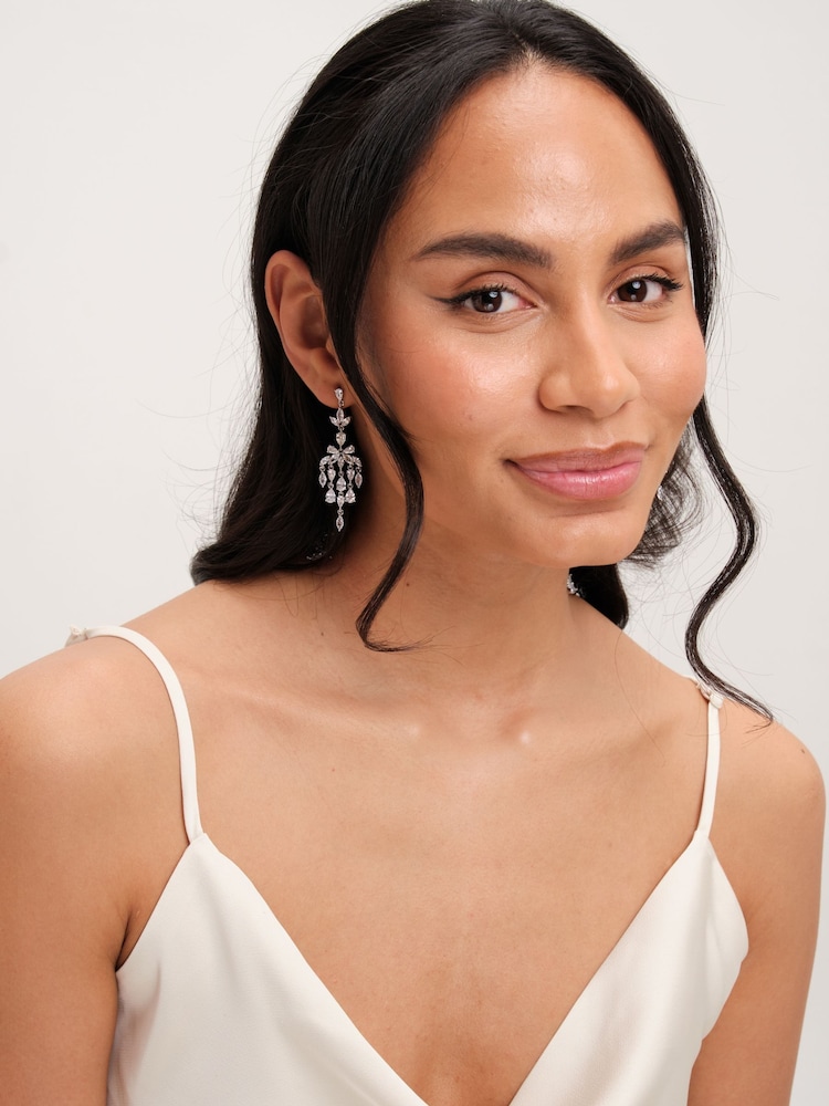 Jon Richard Silver Tone Cubic Zirconia Floral Print Statement Earrings - Image 2 of 2